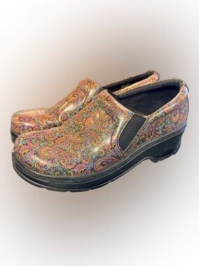 Colorful Paisley Klogs Leather Clogs Slip On Comfort Nursing Shoes Size 8M